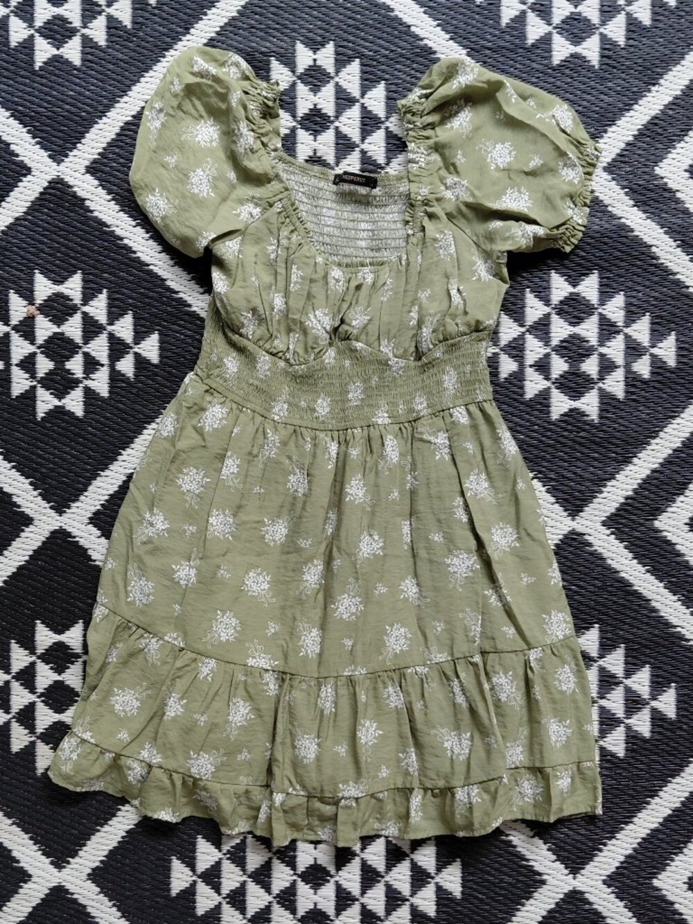 Green Floral Scoop-Neck Fit & Flare Dress